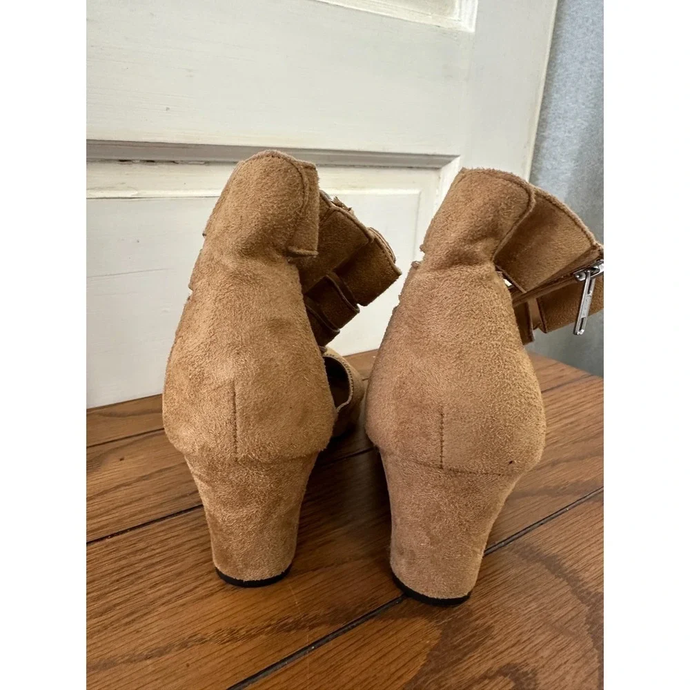 Comfortview Sloane Womens Size 9 Block Heel Caged Bootie Tan‎ Faux Suede